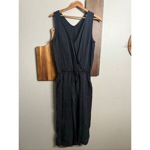 Tentree Black Sleeveless Surplice Wrap V Neck Wide Leg One Piece Jumpsuit Small